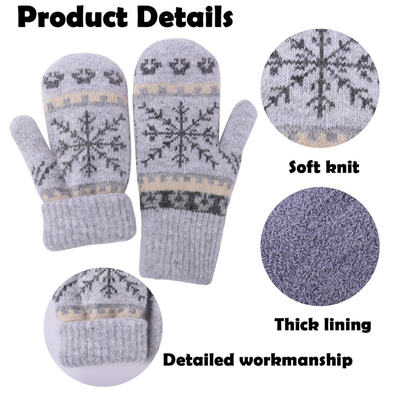 Winter Warm Mittens for Women Men - Soft-Double Layer-Snowflake Cold