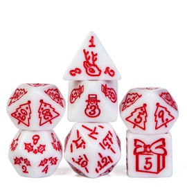 HDdais Christmas Dice 7-Die Polyhedral DND Dice with Christmas Tree and Snowman Pattern Adapted for Dungeons and Dragons MTG Tabletop Game D&D (White with red Number)