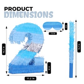 Birchio Number 2 Pinata Bundle with a Blindfold and Bat(16.2 x 11.2 x 4 Inches), Perfect for Boys and Girls Birthday Party Supplies, Blue Theme Birthday Decoration