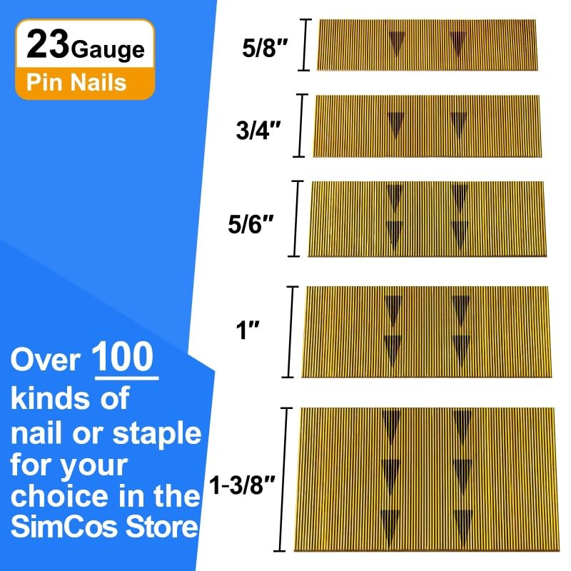 23 Gauge Pinner Nails (5/8",3/4",5/6",1",1-3/8") Assorted 5 Sizes' Headless Pin