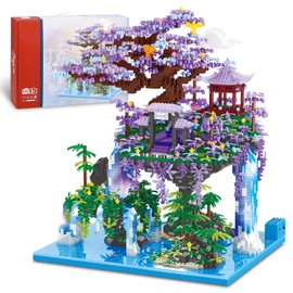 NEWABWN Chinese Moon Palace Pavilion Building Blocks Set - Micro Miniature Bonsai Tree House with String Lights and Flowers for Adults and Kids (4574 Pieces)