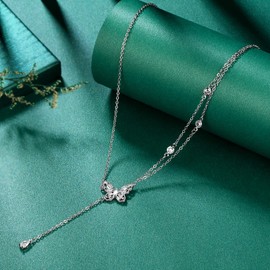 Fasjewly Silver Butterfly Necklace for Women,Butterfly Pendant Zircon Choker Ladies Girls Jewelry Gift