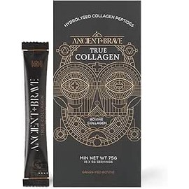 Ancient + Brave Ancient + Brave True Collagen Sachets 15 x 5 Grams - Grass-Fed Bovine Collagen Powder - 100% Hydrolyzed Collagen Peptides - High Protein - Beauty - Collagen Powder for Women - Halal & Kosher Certified