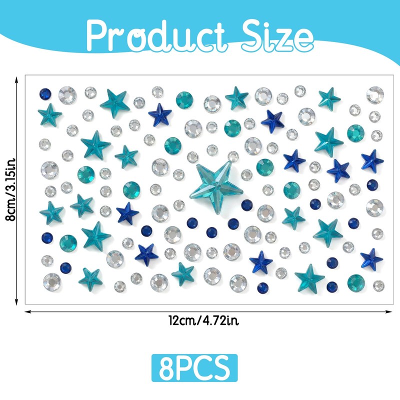 8 Sheets Self-Adhesive Rhinestone Stickers, Star and Circle Face Jewels