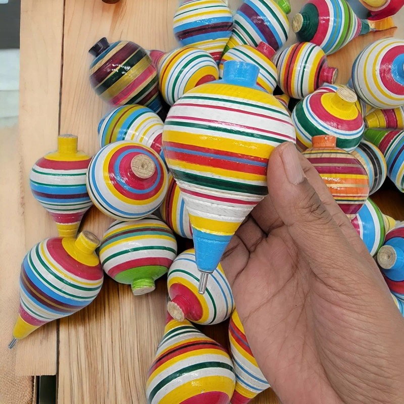 Singex Trompo Juguete Mexicano Artesanal Madera Colorido Chico