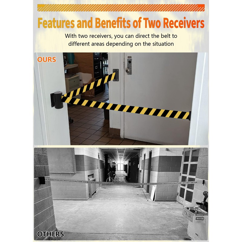 Wall Mount Retractable Barrier Belt, 16 Ft Crowd Control Retractable