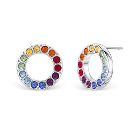 Crystalp Women's Earrings | Ear Rings Chakra Ring | Silver Stud Earrings Set Round Shape with Crystals in Seven Chakra Colours | Ring of Life | Rhodium Plated Stud Earrings | Fashion Jewellery