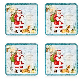 Premier Decorations Christmas Santa Themed Set of 4 Coasters - 11cm x 11cm - Gift Idea for Christmas Themed Coaster Santa UK Design Hot Drinks Tea Coffee - Christmas Coaster