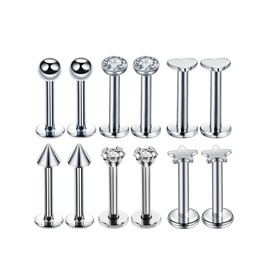Studs - 6 Pairs 16G G23 Titanium Piercing Internally Threaded Lip Piercing Tragus Earrings Piercing Ear Tragus Piercing Cartilage Helix Piercing Tragus Stud Silver