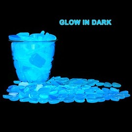 Unime Glow in The Dark Garden Pebbles Stones for Yard and Walkways Decor, DIY Decorative Luminous Stones in Blue (100 PCS)