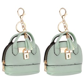 PATIKIL Mini Tote Bag Keychain, 2 Pcs Cute Coin Purse Keychain PU Leather Backpack Purse Key Chain Little Cosmetic Bag Keychains for Women Makeup Card Data Cable, Light Green