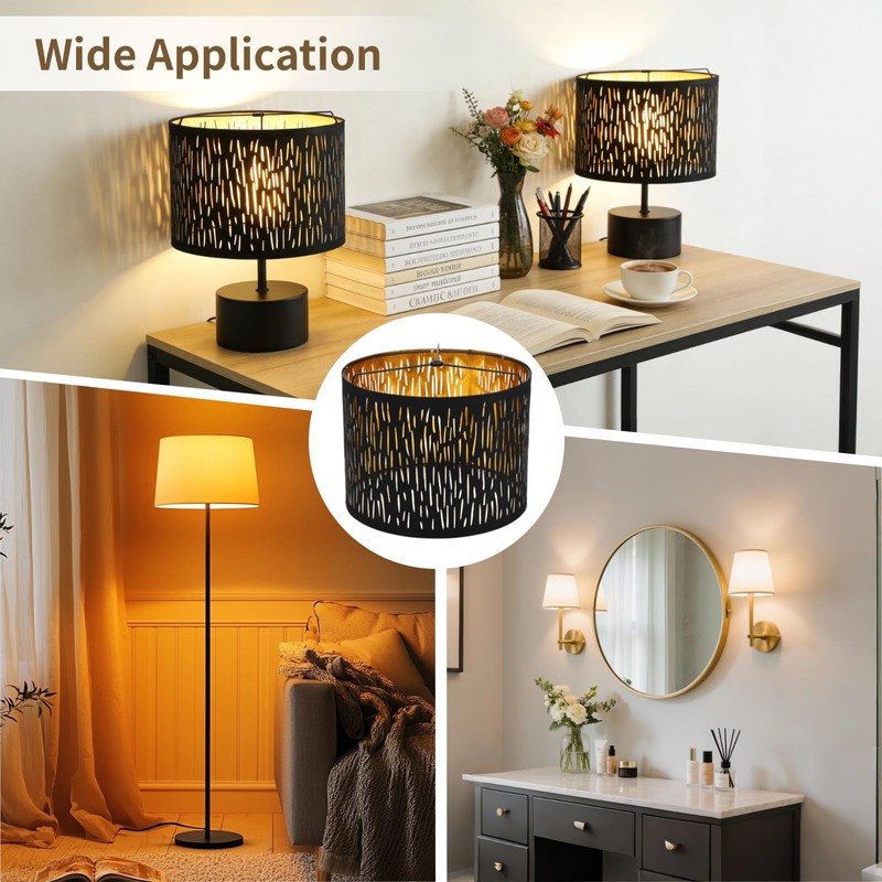 2 Pcs Black Lamp Shades, Hollow Carved Fabric Lampshades for