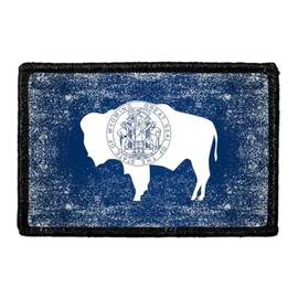 Wyoming State Flag - Color - Distressed - Modified | Hook and Loop Attach for Hats, Jeans, Vest, Coat | 2x3 in | by Pull Patch