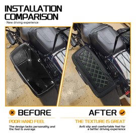 CARGLETRUE Saddlebag Lid Cover Protective Fit For Harley Touring Street Glide Road Glide Road King Electra Glide Tri Glide 2014–2024 Microfiber Leather Tight Fit Pair (Green Stitching)