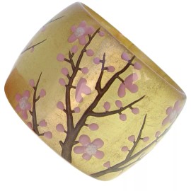 ZSISKA HANAMI 2" WIDE 24KT GOLD LEAF WITH PINK BLOSSOMS WIDE BANGLE