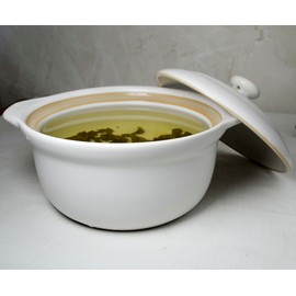 Casserole Clay Pot Heat-resistant Premium Ceramic Bowls Lid Cooking Soup Black White (White 40oz)