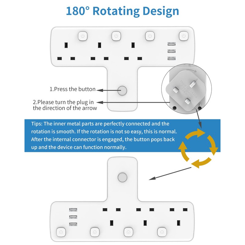 Plug Adapter, Mscien 3 Way Extension Plug with 3 USB,