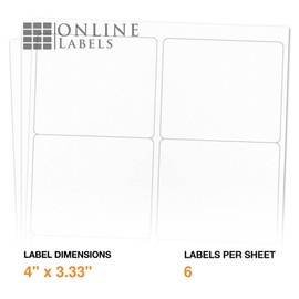 4 x 3.33 Rectangle Shipping Labels - Permanent, White Matte - Wine, Pallet Labels - 6-Up - Pack of 600 Labels, 100 Sheets - Inkjet/Laser Printers - Online Labels