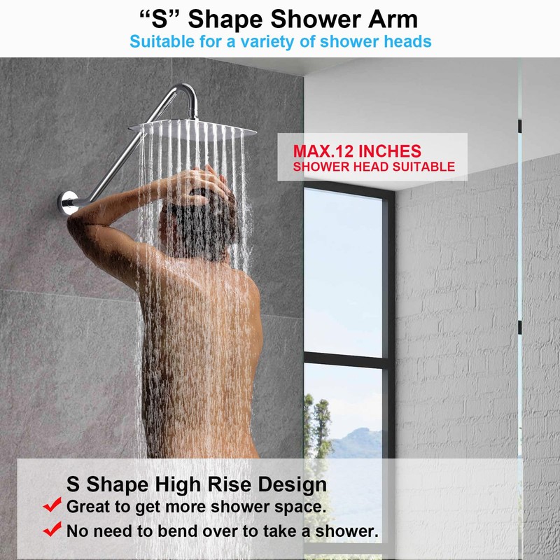 Shower Head Extension Arm with Flange，17 Inch Uvish Stainless Steel