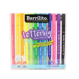Barrilito Marcadores Doble Punta Pincel y Ultrafina Lettering 12 Piezas