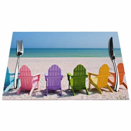 Walmsco Placemats Rainbow Colors Beach Chairs Decor For Dining Room Kitchen Table,Waterproof Non-Slip Washable Heat Resistant Placemats,Set of 4,12"x18"