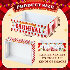 GlikCeil Carnival Party Decorations Carnival Trays for Food Wooden Circus Dessert Plates Reusable Circus Serving Trays with Handles for Nacho Hot Dog Boats Bowls