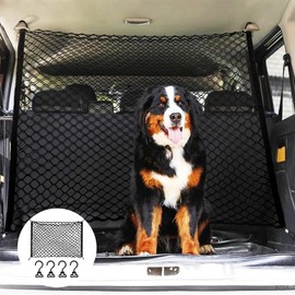GOMETY Protective Gate Car Barrier Separation Net, Dog Gate for Boot 120 x 90 cm, Double Layer Polypropylene with 4 Hooks, Universal Dogs, Barrier Net for Pet Safety, Car Divider