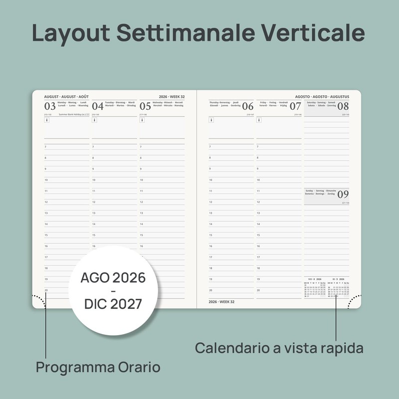POPRUN Agenda 2026 2027 Settimanale Verticale 16,4 x 21,8cm