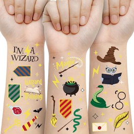 150Pcs Wizard Temporary Tattoos Stickers Wizardry Gold Foil Tattoos Party Favors Decoration Supplies for Gifts Prizes Rewards Goodie Bag Fillers