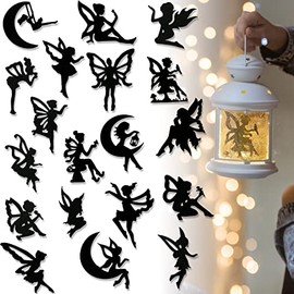 40 Pieces Laser Cut Cardboard Fairies Scrapbook Fairy Silhouettes Fairy Cutouts Fairy Die Cuts for Lantern Jars Wall Painting Scrapbook Windows Glass and Phones Decoration