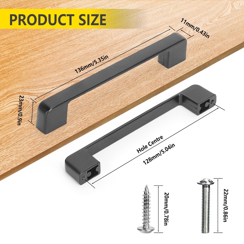GOTRUST 12PCS Kitchen Cabinet Handles128mm Hole Centre, Matt Black Cupboard