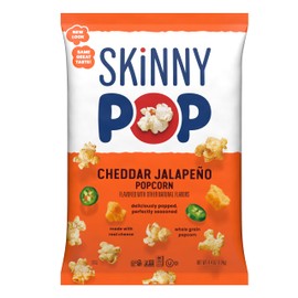 SkinnyPop Popcorn, Cheddar Jalapeño, Made with Real Cheese, Whole Grain Snack, 4.4oz Bag