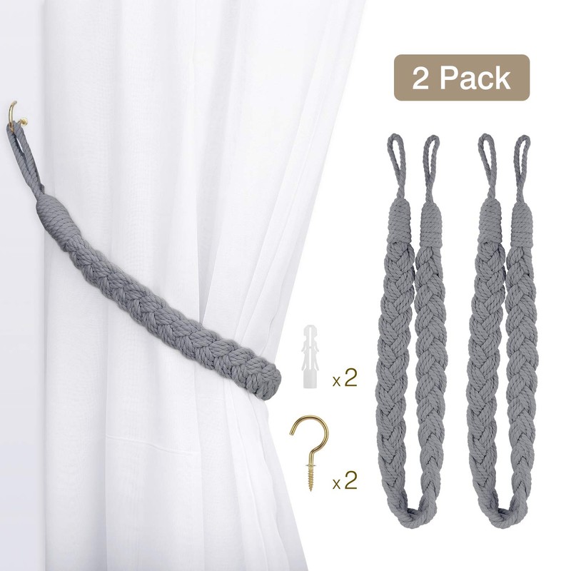 Set of 2 Lewondr Curtain Tiebacks Braid Rope Tiebacks Easy