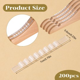 200Pcs Non Slip Rubber Grippers for Wood Hangers, Clear Self Adhesive Hanger Strips Clothes Hanging Accessories with Fins Grippers Strips for Wood Plastic Hangers Closet 2.8 x 0.2 Inch