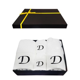 Luxury Monogrammed Towels Set - 4 Pack Soft Cotton Bath and Hand Towel With Gift Box - White Bath Towels for Hotel, Spa, Gym & Beach - Gifts for Men, Women, and Kids (Initial D, 4 Pack Gift Packaging)