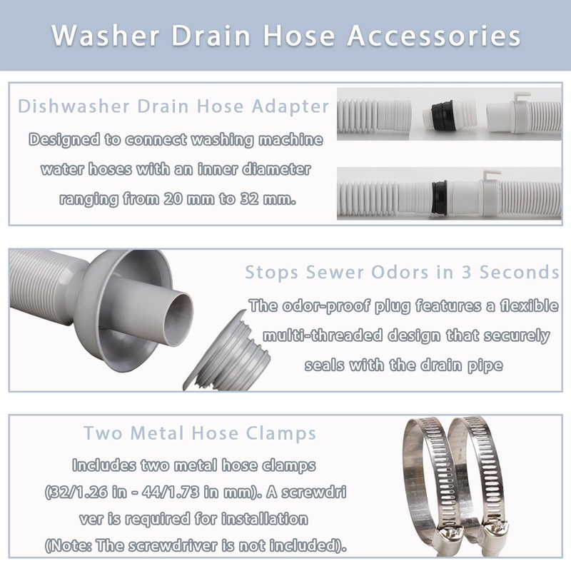 Washing Machine Drain Hose, Flexible Extension Hose (6.56 ft)