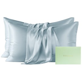 THXSILK Mulberry Silk Pillowcase Queen Size, Set of 2 with Hidden Zipper, Soft Smooth Cooling Pillowcase for Hair and Skin, Gift for Women Men, Blue