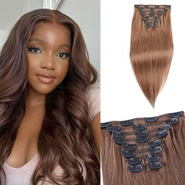 ELIHAIR Clip In Hair Extensions for Black Women Real Human Hair Invisible Natural Straight Clip Hair 10pcs #8 Color 18inch 160g/pack