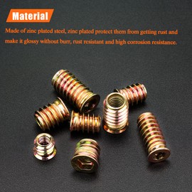 1/4-20, 5/16-18 Threaded Inserts, Wood Inserts, Steel Threaded Inserts for Wood Furniture Screw, HELIFOUNER 150 Pieces 1/4"-20, 5/16"-18 Threaded Inserts Kit with Hex Wrench