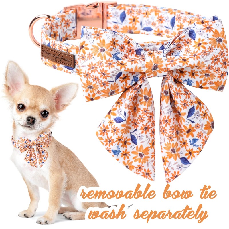 Unique Style Paws Autumn Leaf Collar with Bow Flower Cotton