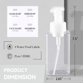ZEJIA 15OZ Foaming Soap Dispenser, 2-Pack Plastic Hand Soap Dispenser, Refillable Leakproof Foam Pump Bottle with Waterproof Labels, for Shampoo, Body Wash