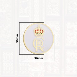 WedDecor King Charles Birthday Pin Badge Colorful Design Memorabilia Royal Crown Lapel Metal Brooch Commemorative Souvenir Gifts Men Women Kids Students, Emblem White & Gold, 5pcs