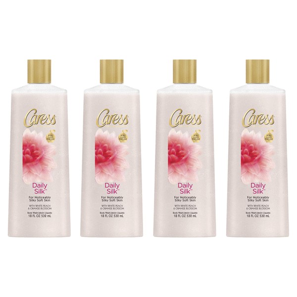 Caress Body Wash for Women, Daily Silk, 18 oz, 4 Count