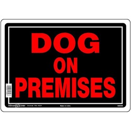 Hillman 848546 Dog On Premises Sign, Black and Red Aluminum Metal, 10x14 Inches 1-Sign