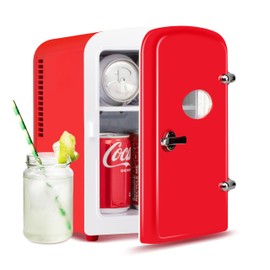 HealSmart 4L/6 Can Mini Fridge, Portable Cooler and Warmer Compact Refrigerators with Observation Window, 100% Freon-Free & Eco Friendly for Drinks, Food, Skincare, Cosmetics, Red