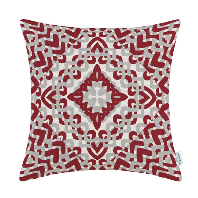 CaliTime Canvas Throw Pillow Cover Case for Couch Sofa Home Decoration Modern Geometric Compass 18 X 18 Inches Burgundy Grey