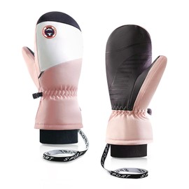 Feelorna Women's Ski Mittens, Waterproof Anti-Slip Snow Gloves for Skiing Running and Cycling (Pink)