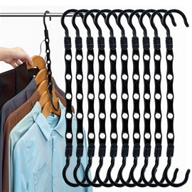 10 Pack Clothes Hangers Space Saving, Closet Organizers and Storage, Magic Clothes Hangers Space Savers, Coat Hangers Sturdy ultifunctional Portable Hanger Organiser for Clothes Trouser Coat Black