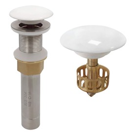 GZILA Vessel Sink Drain Without Overflow, White Pop-Up Drain With Basket Stopper, Bathroom Vanity Ceramic Brass Strainer Hair Catcher, Anti-Clogging Brushed Nickel, Porcelain Cap
