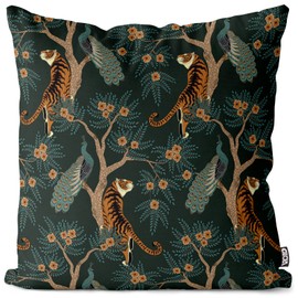 VOID Peacock and Tiger Cushion Cover Sofa Cushion Decorative Outdoor Cushion Decorative Cushion Size: 60 x 60 cm